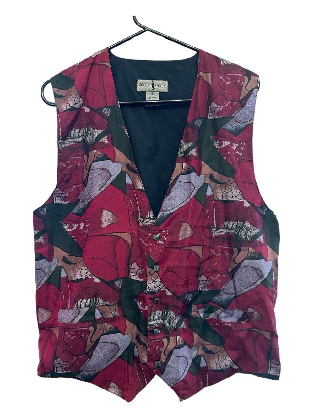 Vintage 90’s Robert Stock Multicolor Abstract Print 100% Silk Vest Size Small